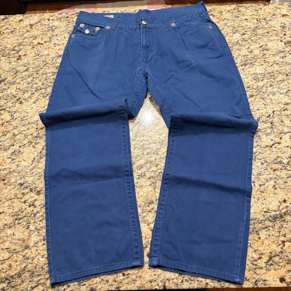 True Religion Straight T Mens Navy Blue Twill Pants Size 40 Made in USA ws